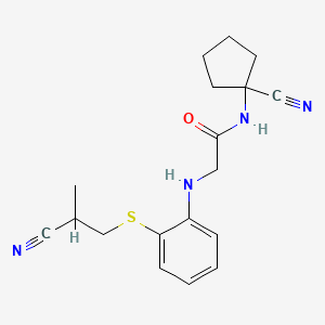 molecular formula C18H22N4OS B2566495 2-({2-[(2-cyano-2-methylethyl)sulfanyl]phenyl}amino)-N-(1-cyanocyclopentyl)acetamide CAS No. 1333826-63-3