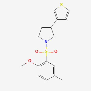 molecular formula C16H19NO3S2 B2566511 1-((2-Methoxy-5-methylphenyl)sulfonyl)-3-(thiophen-3-yl)pyrrolidine CAS No. 2210138-41-1