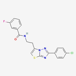 molecular formula C19H14ClFN4OS B2566532 N-(2-(2-(4-chlorophenyl)thiazolo[3,2-b][1,2,4]triazol-6-yl)ethyl)-3-fluorobenzamide CAS No. 894050-15-8