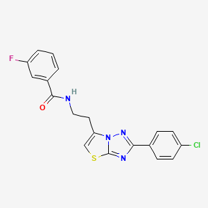 molecular formula C19H14ClFN4OS B2566532 N-(2-(2-(4-クロロフェニル)チアゾロ[3,2-b][1,2,4]トリアゾール-6-イル)エチル)-3-フルオロベンゾアミド CAS No. 894050-15-8