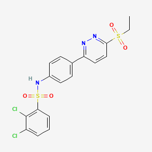 molecular formula C18H15Cl2N3O4S2 B2566538 2,3-dichloro-N-(4-(6-(ethylsulfonyl)pyridazin-3-yl)phenyl)benzenesulfonamide CAS No. 921558-87-4