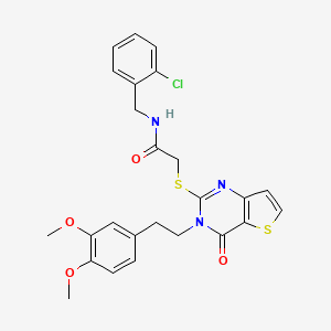 molecular formula C25H24ClN3O4S2 B2566547 N-(2-chlorobenzyl)-2-((3-(3,4-dimethoxyphenethyl)-4-oxo-3,4-dihydrothieno[3,2-d]pyrimidin-2-yl)thio)acetamide CAS No. 1798620-22-0