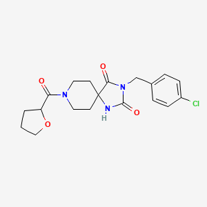 molecular formula C19H22ClN3O4 B2566548 3-(4-Chlorobenzyl)-8-(tetrahydrofuran-2-carbonyl)-1,3,8-triazaspiro[4.5]decane-2,4-dione CAS No. 1021067-26-4