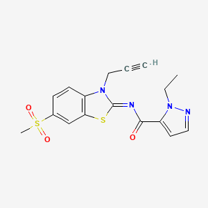 molecular formula C17H16N4O3S2 B2566553 (E)-1-ethyl-N-(6-(methylsulfonyl)-3-(prop-2-yn-1-yl)benzo[d]thiazol-2(3H)-ylidene)-1H-pyrazole-5-carboxamide CAS No. 1173502-75-4