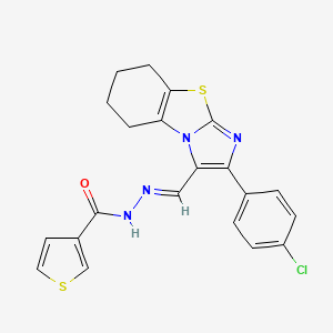 molecular formula C21H17ClN4OS2 B2566557 N'-{(E)-[2-(4-chlorophenyl)-5,6,7,8-tetrahydroimidazo[2,1-b][1,3]benzothiazol-3-yl]methylidene}-3-thiophenecarbohydrazide CAS No. 866009-40-7