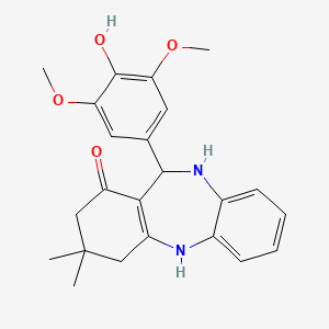 molecular formula C23H26N2O4 B2566559 11-(4-hydroxy-3,5-dimethoxyphenyl)-3,3-dimethyl-2,3,4,5,10,11-hexahydro-1H-dibenzo[b,e][1,4]diazepin-1-one CAS No. 330952-33-5