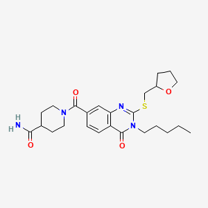 molecular formula C25H34N4O4S B2566561 1-({4-Oxo-3-pentyl-2-[(tetrahydrofuran-2-ylmethyl)thio]-3,4-dihydroquinazolin-7-yl}carbonyl)piperidine-4-carboxamide CAS No. 422531-17-7