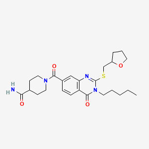 molecular formula C25H34N4O4S B2566561 1-({4-Oxo-3-pentyl-2-[(tetrahydrofuran-2-ylmethyl)thio]-3,4-dihydrochinazolin-7-yl}carbonyl)piperidin-4-carbonsäureamid CAS No. 422531-17-7