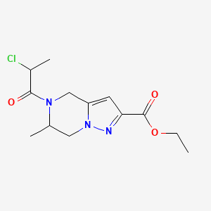 molecular formula C13H18ClN3O3 B2566568 Ethyl 5-(2-chloropropanoyl)-6-methyl-6,7-dihydro-4H-pyrazolo[1,5-a]pyrazine-2-carboxylate CAS No. 2411286-53-6