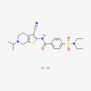 molecular formula C22H29ClN4O3S2 B2566569 N-(3-cyano-6-isopropyl-4,5,6,7-tetrahydrothieno[2,3-c]pyridin-2-yl)-4-(N,N-diethylsulfamoyl)benzamide hydrochloride CAS No. 1217081-56-5