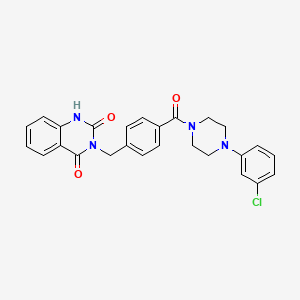 molecular formula C26H23ClN4O3 B2566575 3-[[4-[4-(3-chlorophenyl)piperazine-1-carbonyl]phenyl]methyl]-1H-quinazoline-2,4-dione CAS No. 933020-53-2