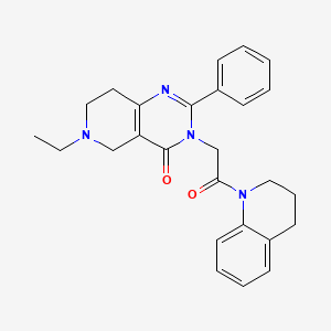 molecular formula C26H28N4O2 B2566578 3-(2-(3,4-dihydroquinolin-1(2H)-yl)-2-oxoethyl)-6-ethyl-2-phenyl-5,6,7,8-tetrahydropyrido[4,3-d]pyrimidin-4(3H)-one CAS No. 1286700-02-4