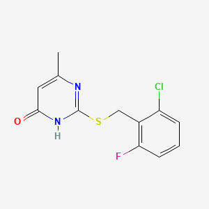molecular formula C12H10ClFN2OS B2566579 2-[(2-chloro-6-fluorobenzyl)sulfanyl]-6-methyl-4(3H)-pyrimidinone CAS No. 494202-79-8