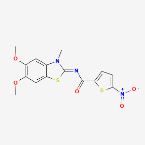 molecular formula C15H13N3O5S2 B2566584 N-(5,6-dimethoxy-3-methyl-1,3-benzothiazol-2-ylidene)-5-nitrothiophene-2-carboxamide CAS No. 895455-44-4
