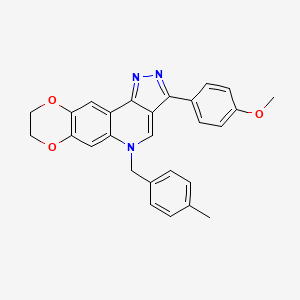 molecular formula C27H23N3O3 B2566587 3-(4-methoxyphenyl)-5-(4-methylbenzyl)-8,9-dihydro-5H-[1,4]dioxino[2,3-g]pyrazolo[4,3-c]quinoline CAS No. 866341-43-7