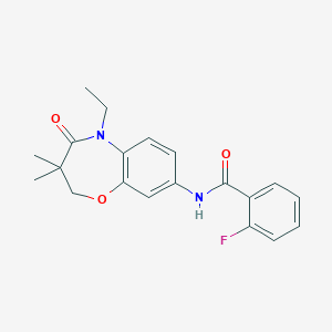 molecular formula C20H21FN2O3 B2566592 N-(5-乙基-3,3-二甲基-4-氧代-2,3,4,5-四氢苯并[b][1,4]恶氮杂卓-8-基)-2-氟苯甲酰胺 CAS No. 921562-29-0