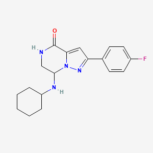 molecular formula C18H21FN4O B2566593 7-(cyclohexylamino)-2-(4-fluorophenyl)-6,7-dihydropyrazolo[1,5-a]pyrazin-4(5H)-one CAS No. 2109057-80-7