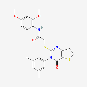 molecular formula C24H25N3O4S2 B2566595 N-(2,4-dimethoxyphenyl)-2-((3-(3,5-dimethylphenyl)-4-oxo-3,4,6,7-tetrahydrothieno[3,2-d]pyrimidin-2-yl)thio)acetamide CAS No. 877653-60-6