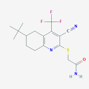 molecular formula C17H20F3N3OS B2566596 2-((6-(Tert-butyl)-3-cyano-4-(trifluoromethyl)-5,6,7,8-tetrahydroquinolin-2-yl)thio)acetamide CAS No. 905773-53-7
