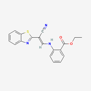 molecular formula C19H15N3O2S B2566597 (E)-ethyl 2-((2-(benzo[d]thiazol-2-yl)-2-cyanovinyl)amino)benzoate CAS No. 587010-02-4