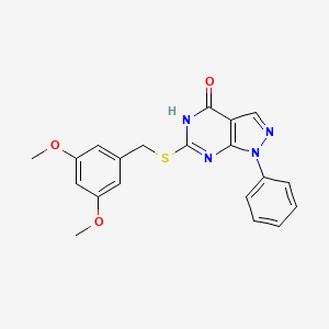molecular formula C20H18N4O3S B2566599 6-((3,5-dimethoxybenzyl)thio)-1-phenyl-1H-pyrazolo[3,4-d]pyrimidin-4(5H)-one CAS No. 1005307-11-8