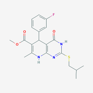 molecular formula C20H22FN3O3S B2566614 Methyl 5-(3-fluorophenyl)-2-(isobutylthio)-7-methyl-4-oxo-3,4,5,8-tetrahydropyrido[2,3-d]pyrimidine-6-carboxylate CAS No. 923797-10-8