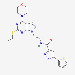 molecular formula C21H24N8O2S2 B2566616 N-(2-(6-(ethylthio)-4-morpholino-1H-pyrazolo[3,4-d]pyrimidin-1-yl)ethyl)-3-(thiophen-2-yl)-1H-pyrazole-5-carboxamide CAS No. 1257842-45-7