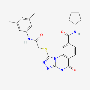 molecular formula C26H28N6O3S B2566618 N-环戊基-1-({2-[(3,5-二甲基苯基)氨基]-2-氧代乙基}硫)-4-甲基-5-氧代-4,5-二氢[1,2,4]三唑并[4,3-a]喹唑啉-8-甲酰胺 CAS No. 1111222-02-6