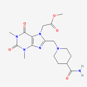 molecular formula C17H24N6O5 B2566630 Methyl 2-[8-[(4-carbamoylpiperidin-1-yl)methyl]-1,3-dimethyl-2,6-dioxopurin-7-yl]acetate CAS No. 893970-64-4