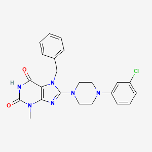 molecular formula C23H23ClN6O2 B2566637 7-苄基-8-(4-(3-氯苯基)哌嗪-1-基)-3-甲基-1H-嘌呤-2,6(3H,7H)-二酮 CAS No. 442864-43-9