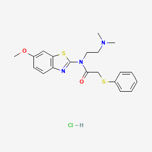molecular formula C20H24ClN3O2S2 B2566644 N-(2-(dimethylamino)ethyl)-N-(6-methoxybenzo[d]thiazol-2-yl)-2-(phenylthio)acetamide hydrochloride CAS No. 1215328-13-4