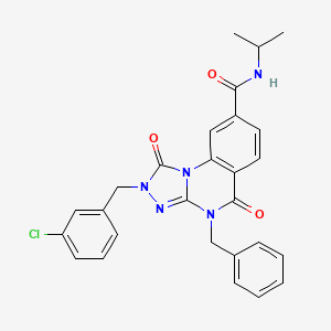 molecular formula C27H24ClN5O3 B2566648 4-benzyl-2-(3-chlorobenzyl)-N-isopropyl-1,5-dioxo-1,2,4,5-tetrahydro-[1,2,4]triazolo[4,3-a]quinazoline-8-carboxamide CAS No. 1243037-22-0