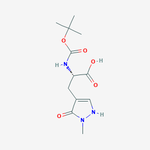 molecular formula C12H19N3O5 B2566659 (2S)-3-(2-Methyl-3-oxo-1H-pyrazol-4-yl)-2-[(2-methylpropan-2-yl)oxycarbonylamino]propanoic acid CAS No. 2416217-81-5