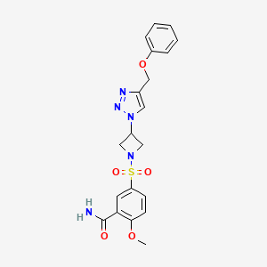 molecular formula C20H21N5O5S B2566664 2-methoxy-5-((3-(4-(phenoxymethyl)-1H-1,2,3-triazol-1-yl)azetidin-1-yl)sulfonyl)benzamide CAS No. 2034250-27-4