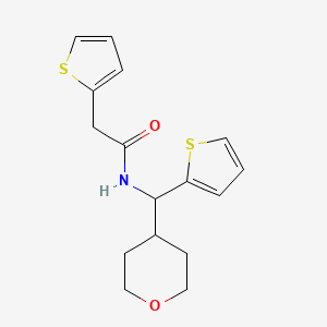 molecular formula C16H19NO2S2 B2566670 N-[(oxan-4-yl)(thiophen-2-yl)methyl]-2-(thiophen-2-yl)acetamide CAS No. 2097898-80-9