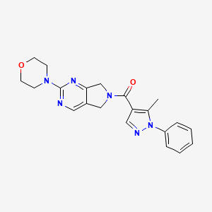 molecular formula C21H22N6O2 B2566672 (5-methyl-1-phenyl-1H-pyrazol-4-yl)(2-morpholino-5H-pyrrolo[3,4-d]pyrimidin-6(7H)-yl)methanone CAS No. 2034224-72-9