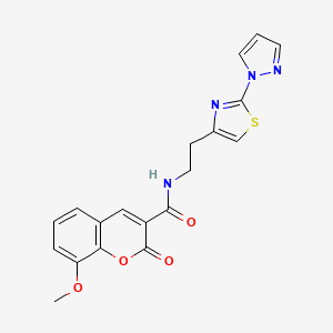 molecular formula C19H16N4O4S B2566675 N-(2-(2-(1H-pyrazol-1-yl)thiazol-4-yl)ethyl)-8-methoxy-2-oxo-2H-chromene-3-carboxamide CAS No. 1428374-61-1