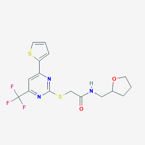 molecular formula C16H16F3N3O2S2 B256668 N-(tetrahydrofuran-2-ylmethyl)-2-{[4-thien-2-yl-6-(trifluoromethyl)pyrimidin-2-yl]thio}acetamide 