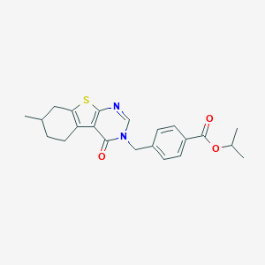 molecular formula C22H24N2O3S B256672 isopropyl 4-[(7-methyl-4-oxo-5,6,7,8-tetrahydro[1]benzothieno[2,3-d]pyrimidin-3(4H)-yl)methyl]benzoate 