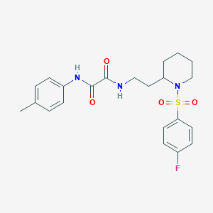 molecular formula C22H26FN3O4S B2566720 N-{2-[1-(4-氟苯磺酰基)哌啶-2-基]乙基}-N'-(4-甲基苯基)乙二酰胺 CAS No. 898449-93-9