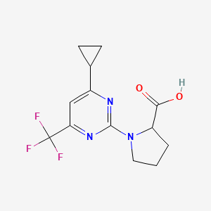 molecular formula C13H14F3N3O2 B2566725 1-[4-Cyclopropyl-6-(trifluoromethyl)pyrimidin-2-yl]proline CAS No. 1092840-97-5