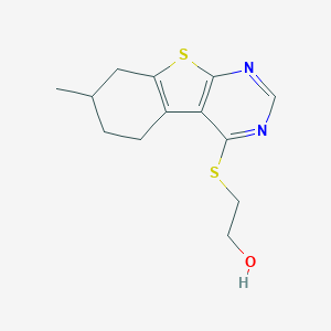 molecular formula C13H16N2OS2 B256673 2-({11-Methyl-8-thia-4,6-diazatricyclo[7.4.0.0^{2,7}]trideca-1(9),2(7),3,5-tetraen-3-yl}sulfanyl)ethan-1-ol 