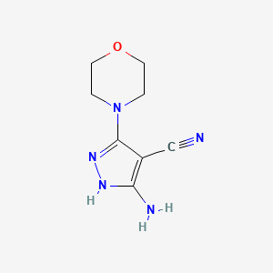 molecular formula C8H11N5O B2566733 5-アミノ-3-モルホリン-4-イル-1H-ピラゾール-4-カルボニトリル CAS No. 103184-16-3