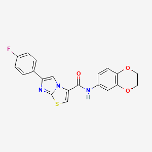 molecular formula C20H14FN3O3S B2566734 N-(2,3-dihydrobenzo[b][1,4]dioxin-6-yl)-6-(4-fluorophenyl)imidazo[2,1-b]thiazole-3-carboxamide CAS No. 1049446-45-8