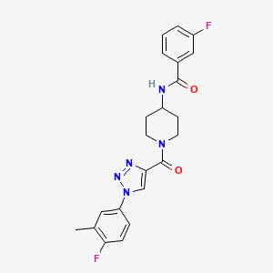 molecular formula C22H21F2N5O2 B2566735 3-fluoro-N-(1-(1-(4-fluoro-3-methylphenyl)-1H-1,2,3-triazole-4-carbonyl)piperidin-4-yl)benzamide CAS No. 1251608-39-5
