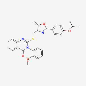 molecular formula C29H27N3O4S B2566739 2-(((2-(4-isopropoxyphenyl)-5-methyloxazol-4-yl)methyl)thio)-3-(2-methoxyphenyl)quinazolin-4(3H)-one CAS No. 1114654-32-8