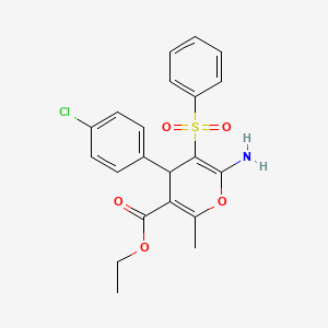 Ethyl 6-amino-5-(benzenesulfonyl)-4-(4-chlorophenyl)-2-methyl-4H-pyran-3-carboxylate