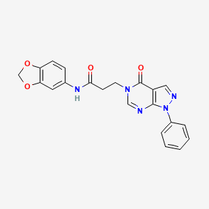 molecular formula C21H17N5O4 B2566767 N-(苯并[d][1,3]二氧杂环-5-基)-3-(4-氧代-1-苯基-1H-吡唑并[3,4-d]嘧啶-5(4H)-基)丙酰胺 CAS No. 946234-90-8