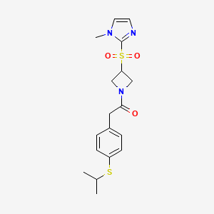 molecular formula C18H23N3O3S2 B2566770 2-(4-(异丙硫基)苯基)-1-(3-((1-甲基-1H-咪唑-2-基)磺酰)氮杂环丁-1-基)乙酮 CAS No. 2034445-86-6