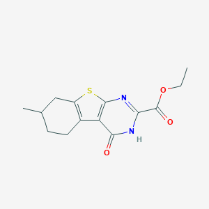molecular formula C14H16N2O3S B256680 7-Methyl-4-oxo-3,4,5,6,7,8-hexahydro-benzo[4,5]thieno[2,3-d]pyrimidine-2-carboxylic acid ethyl ester 